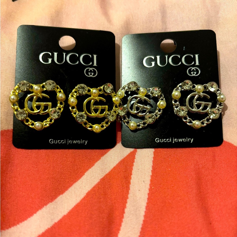 GG Heart Earrings with Gold and Silver Accents